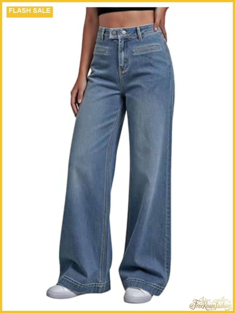 Wide Leg Baggy Jeans Mid High Waist Straight Denim Pants